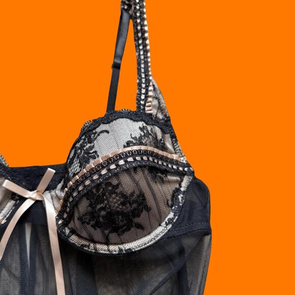 00's vintage mesh lace frilly bustier y2k lingerie baby doll MEDIUM delicates - Picture 4 of 8